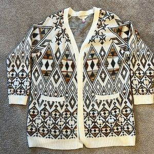 Southwestern inspired cardigan knit sweater.